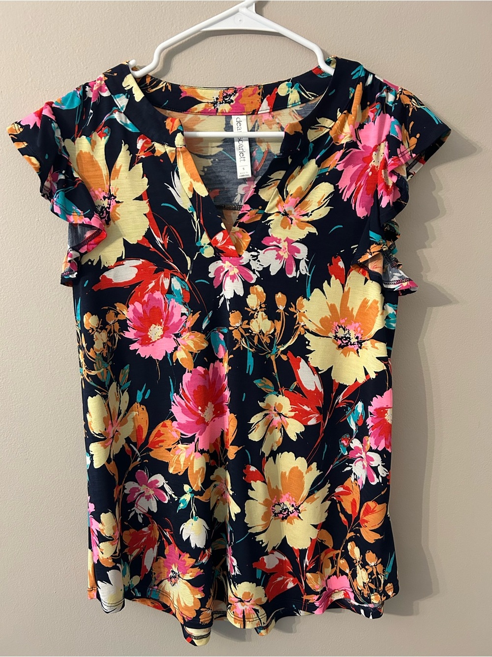 Floral Flutter Sleeve V-Neck Top